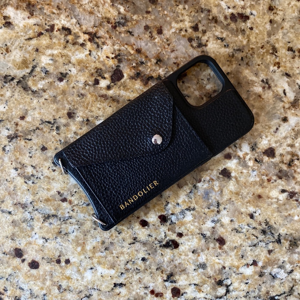 Bandolier iPhone 11 black snap wallet case and crossbody strap